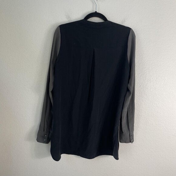 Vince Shirt Womens 6 Gray Black 100% Silk Long Sleeve Tunic Blouse Top High Low - Picture 12 of 12